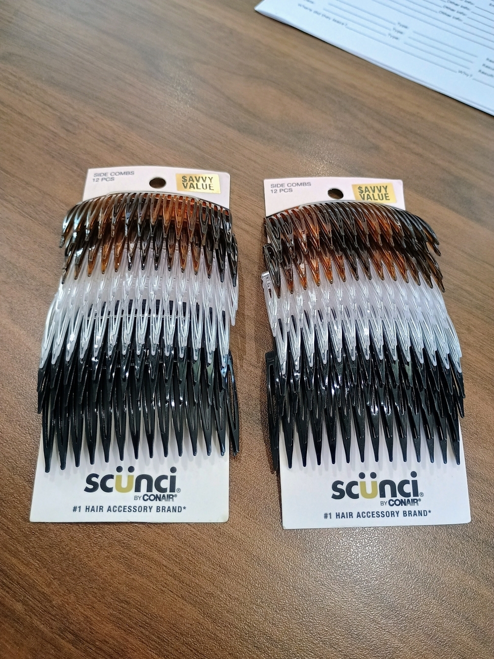 scunci Assorted Side Hair Combs in Black, Brown, and Clear - 24 Pack